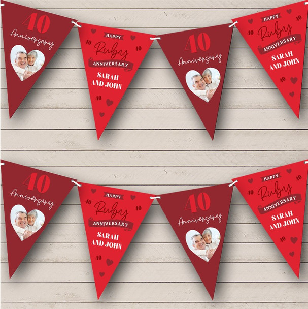40th Wedding Anniversary Ruby Photo Hearts Couple Personalised Banner Bunting