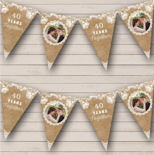 Vintage Shabby Chic Wedding Anniversary Photo 40 Years Personalised Bunting