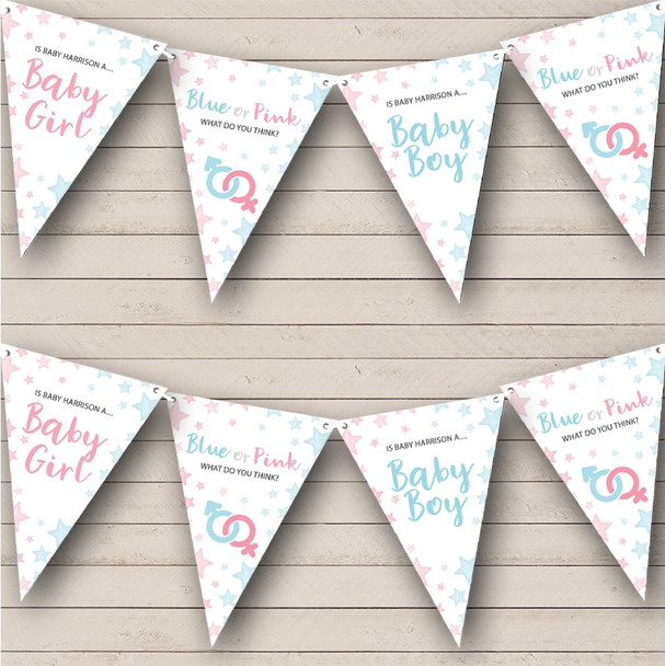 Boy Or Girl Gender Reveal Baby Shower Stars Pink Or Blue Personalised Bunting