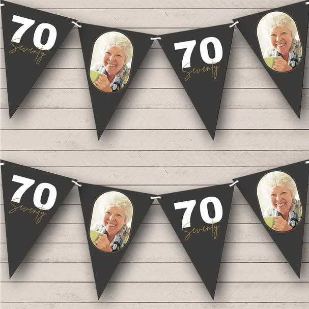 Charcoal Black Birthday Photo Milestone Age Bold 70 Years Personalised Bunting