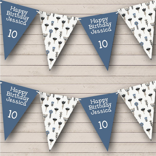 Decorative Nordic Scandinavian Flowers Birthday Personalised Banner Bunting