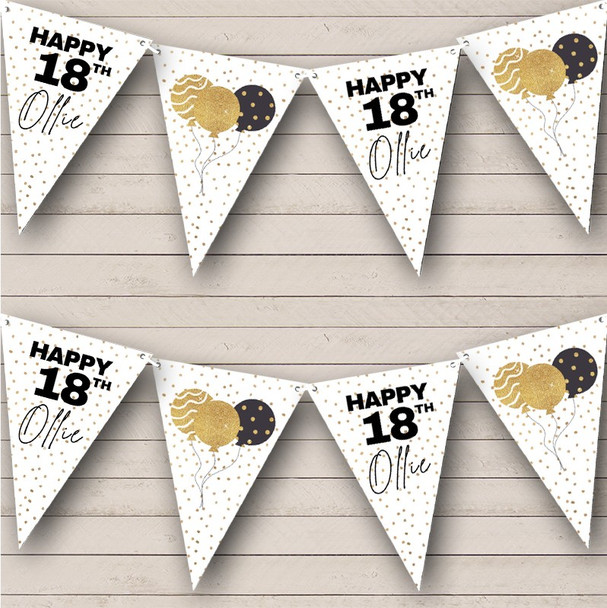 Gold Polka Dots Balloons Milestone Age Birthday 18 Personalised Banner Bunting