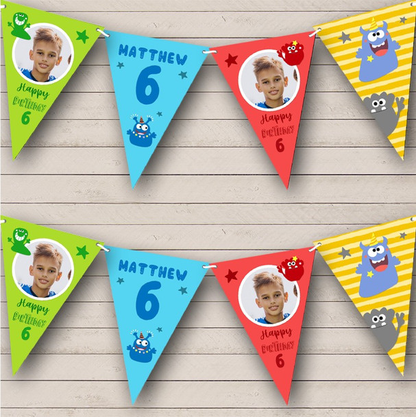 6th Birthday Boy Monster Bright Photo Stars Any Age Personalised Banner Bunting