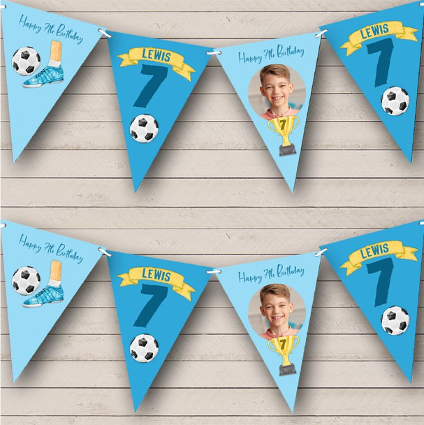 7th Birthday Boy Kids Football Sport Yellow Photo Any Age Personalised Bunting