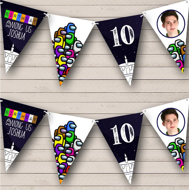 Among Us Characters Birthday Photo Age Personalised Party Banner Bunting