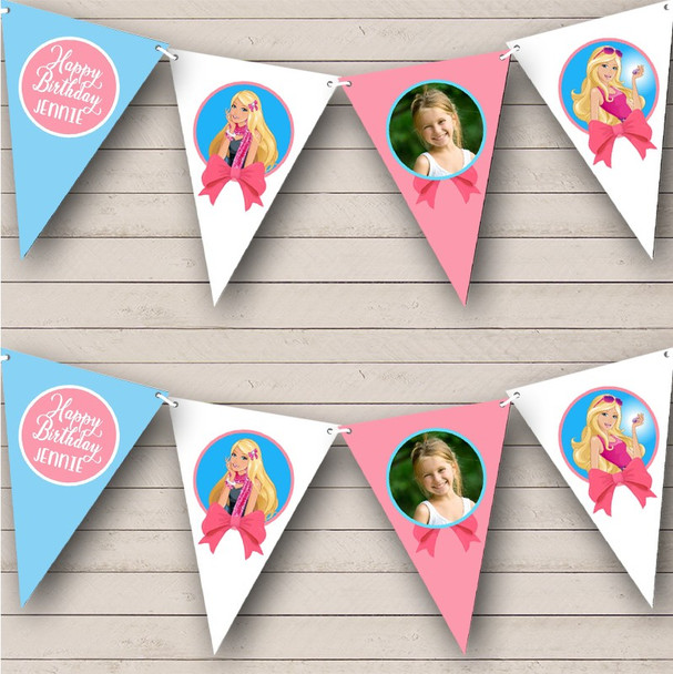 Barbie Doll Birthday Photo Pink and Blue Personalised Party Banner Bunting