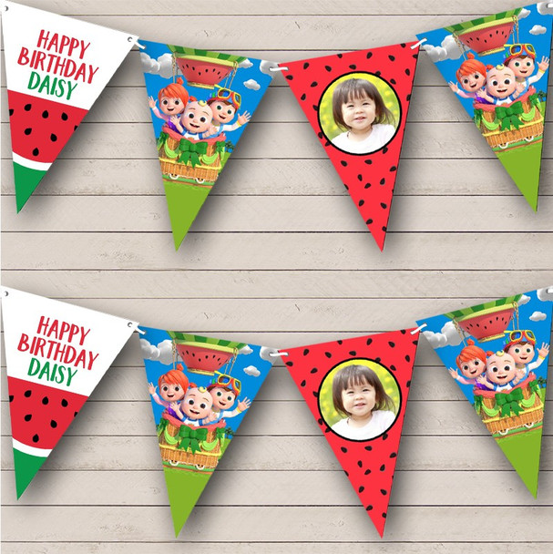 Cocomelon Kids Cartoon Birthday Photo Personalised Party Banner Bunting