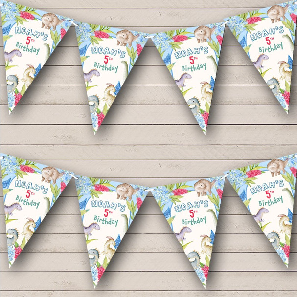 Kids Birthday Bright Dinosaurs Age Personalised Party Banner Bunting