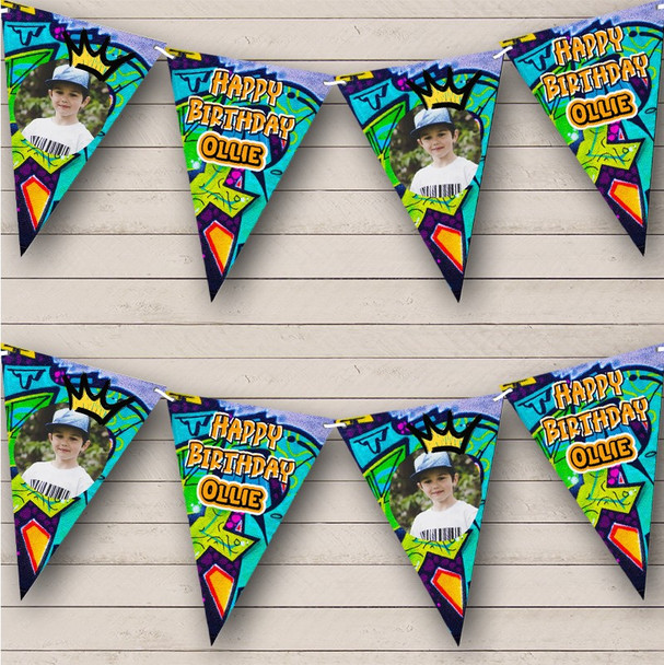 Kids Birthday Bright Graffiti Spray Paint Photo Personalised Banner Bunting