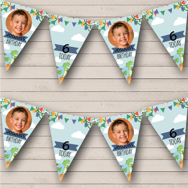 Kids Dinosaur Banner Birthday Photo Age Personalised Party Banner Bunting