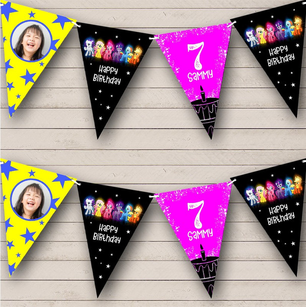 My Little Pony Kids Cartoon Birthday Photo Age Personalised Party Banner Bunting