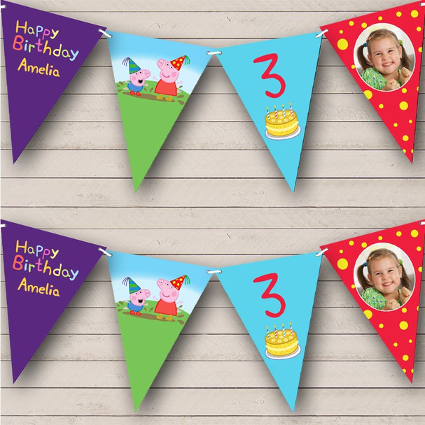 Peppa Pig Photo Kids Cartoon Birthday Age Personalised Party Banner Bunting
