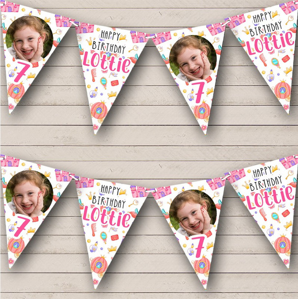 Princess Fairytale Girls Birthday Photo Personalised Party Banner Bunting