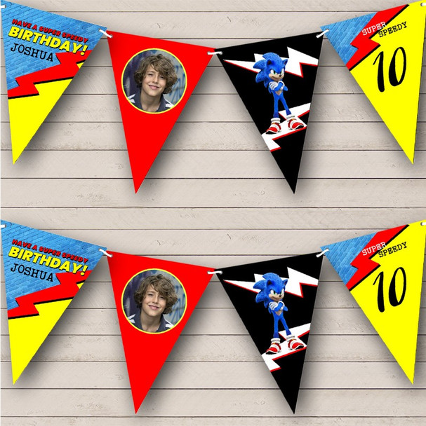 Sonic Photo Kids Birthday Age Personalised Party Banner Bunting