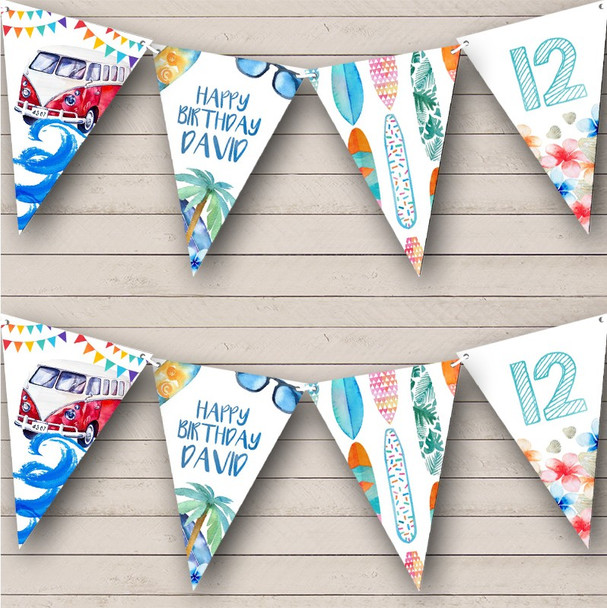 Surfer Birthday Retro Vw Birthday Age Personalised Party Banner Bunting