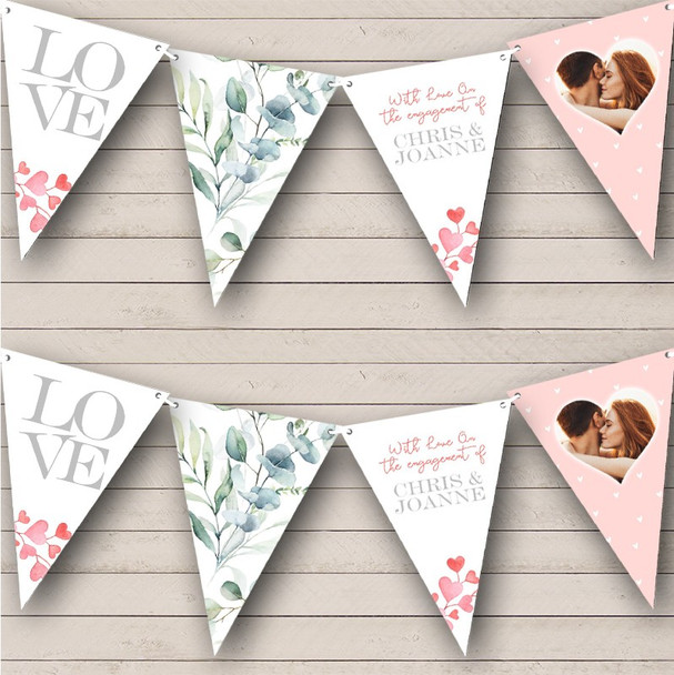 Engagement Watercolour Hearts Photo Pastel Pink Engaged Personalised Bunting