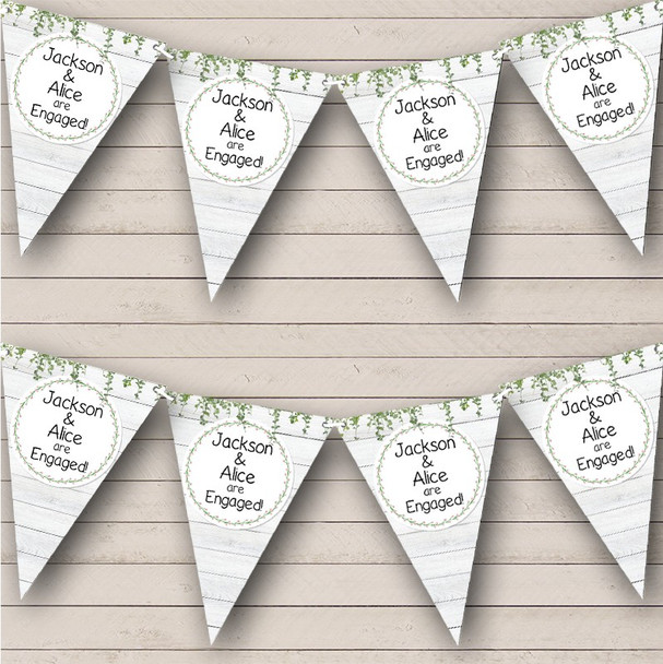 White Wood & Floral Leaves Engagement Personalised Party Banner Bunting