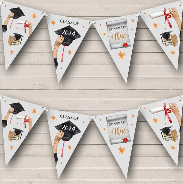 Graduation Congrats Class Of Painted Hat Scroll Personalised Banner Bunting