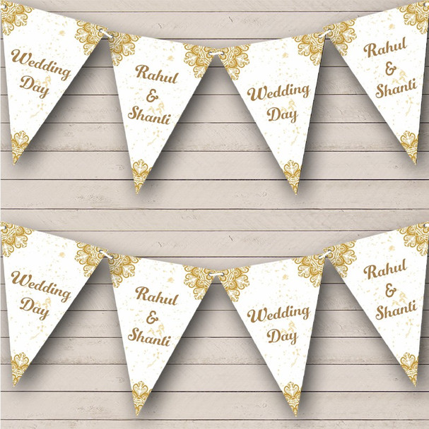 Gold White Indian Style Wedding Day Mandala Personalised Party Banner Bunting