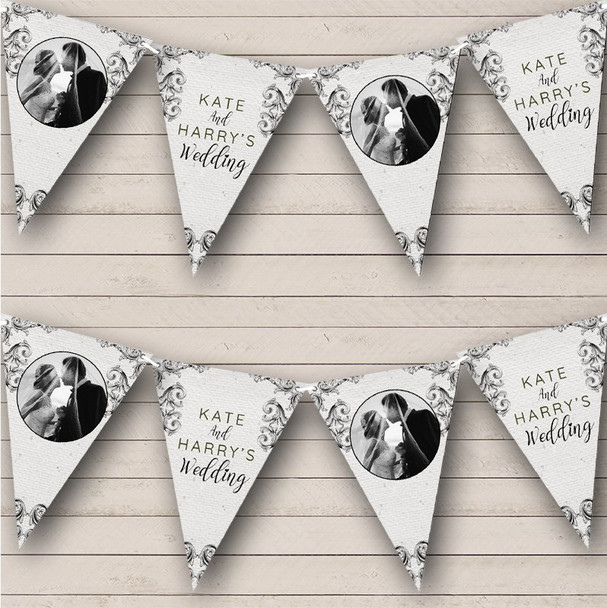 Vintage Black Ornate Wedding Day Photo Personalised Party Banner Bunting