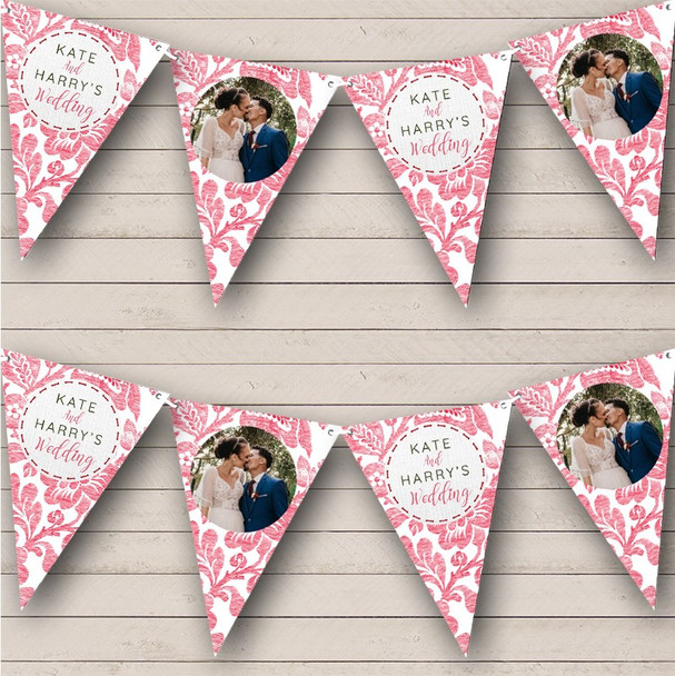 Vintage Red Fabric Flower Pattern Wedding Day Photo Personalised Banner Bunting