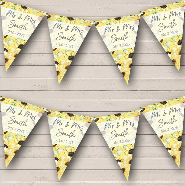 Wedding Day Sunflower Yellow Mr & Mrs Married Date Personalised Banner Bunting