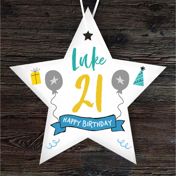 21st Birthday Star Blue and Grey Star Personalised Gift Keepsake Hanging Ornament