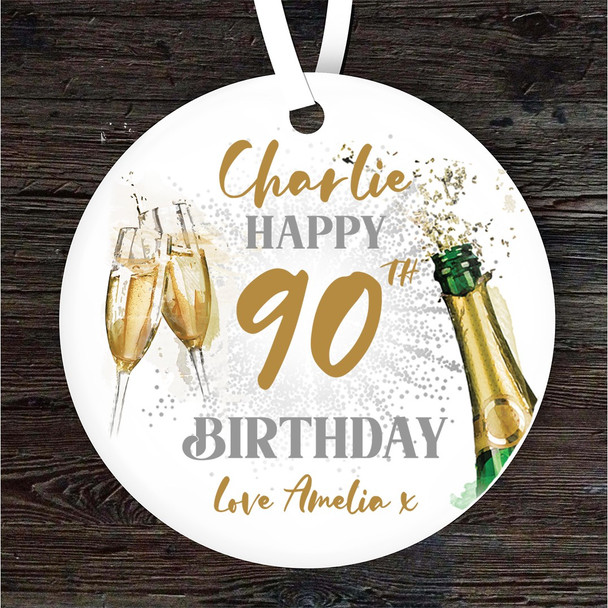 90th Birthday Champagne Sparkle Personalised Gift Keepsake Hanging Ornament