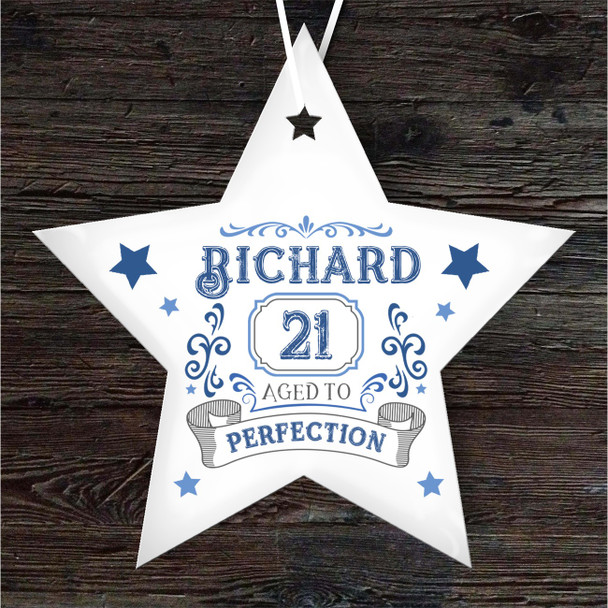 Special 21st Birthday Age Blue Star Personalised Gift Hanging Ornament