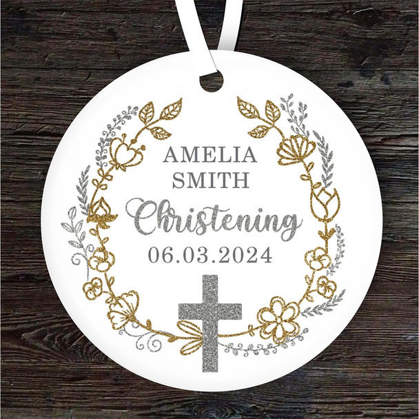 Christening Day Girl Gold Silver Glitter Personalised Gift Hanging Ornament
