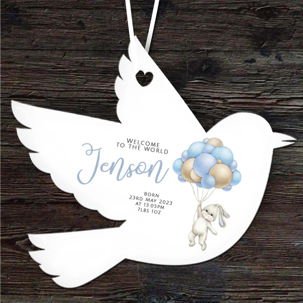 New Baby Boy Bunny Blue Balloon Bird Personalised Gift Keepsake Hanging Ornament