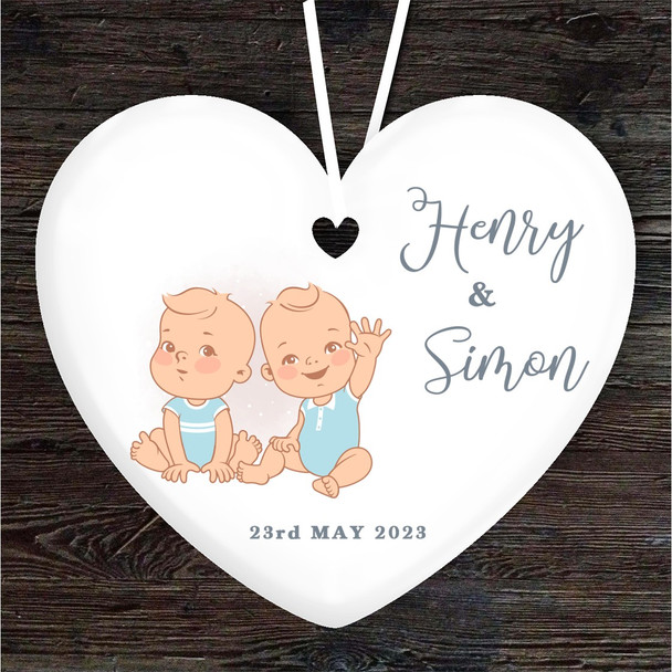 New Baby Cute Boy Twins Heart Personalised Gift Keepsake Hanging Ornament Plaque
