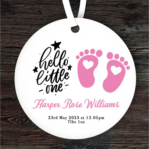Hello New Baby Girl Pink Footprints Personalised Gift Keepsake Hanging Ornament