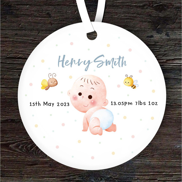 New Baby Birth Details Round Personalised Gift Keepsake Hanging Ornament Plaque