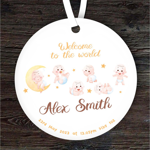 New Baby Babies Moon & Stars Round Personalised Gift Keepsake Hanging Ornament