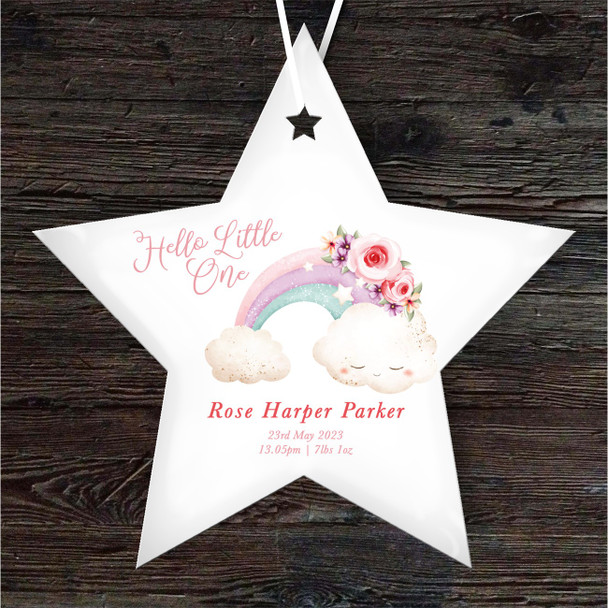 Hello New Baby Rainbow Star Personalised Gift Keepsake Hanging Ornament Plaque