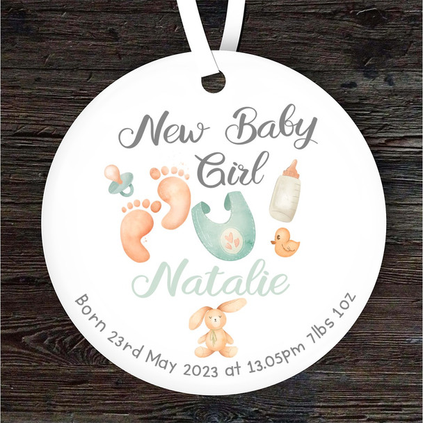 New Baby Feet Birth Details Round Personalised Gift Keepsake Hanging Ornament