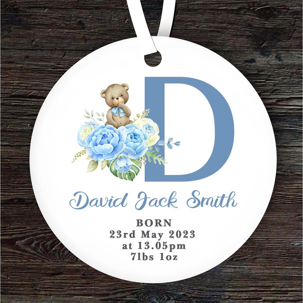 New Baby Boy Teddy Bear Letter D Personalised Gift Keepsake Hanging Ornament