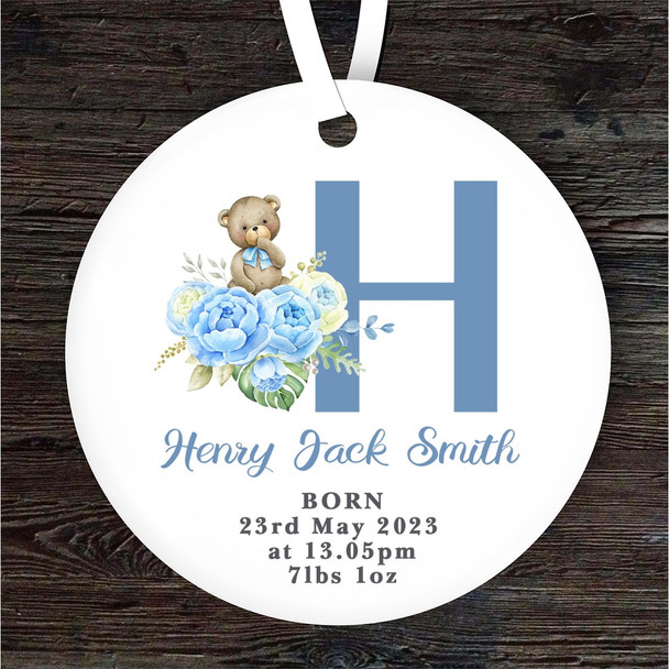 New Baby Boy Teddy Bear Letter H Personalised Gift Keepsake Hanging Ornament