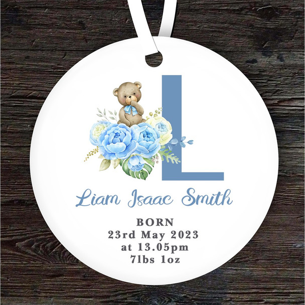 New Baby Boy Teddy Bear Letter L Personalised Gift Keepsake Hanging Ornament