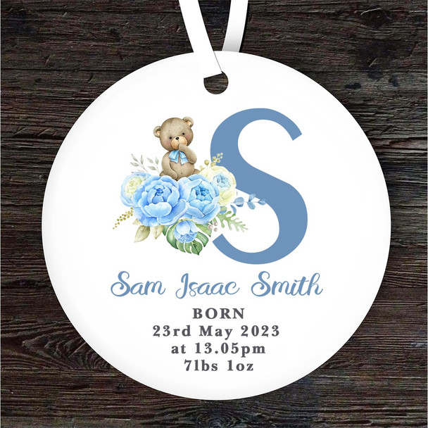 New Baby Boy Teddy Bear Letter S Personalised Gift Keepsake Hanging Ornament
