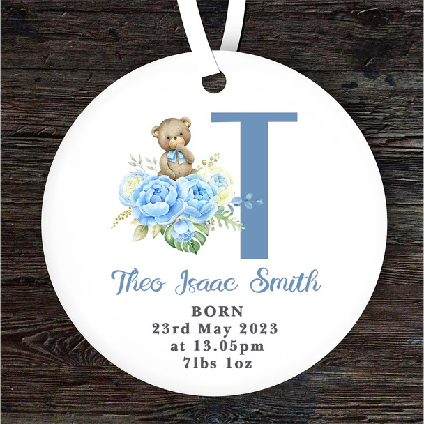 New Baby Boy Teddy Bear Letter T Personalised Gift Keepsake Hanging Ornament