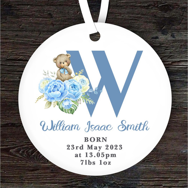 New Baby Boy Teddy Bear Letter W Personalised Gift Keepsake Hanging Ornament