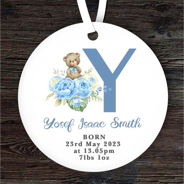 New Baby Boy Teddy Bear Letter Y Personalised Gift Keepsake Hanging Ornament