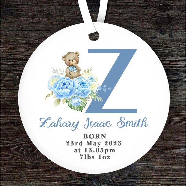 New Baby Boy Teddy Bear Letter Z Personalised Gift Keepsake Hanging Ornament