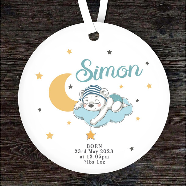 New Baby Boy Sleeping Bear Stars Personalised Gift Keepsake Hanging Ornament
