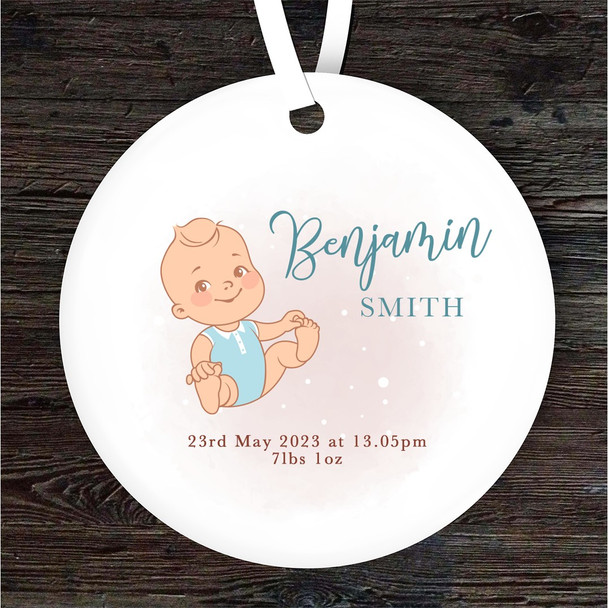 New Baby Boy Birth Details Round Personalised Gift Keepsake Hanging Ornament