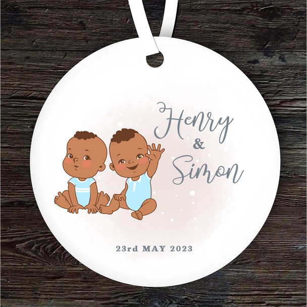 New Baby Dark Skin Boy Twins Birthday Personalised Gift Hanging Ornament