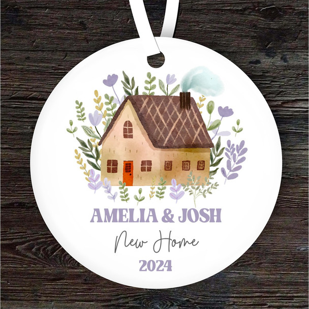 New Home Cottage House Purple Round Personalised Gift Keepsake Hanging Ornament