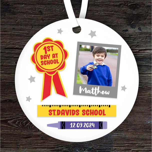 1st Day of School Photo Round Personalised Gift Keepsake Hanging Ornament Plaque